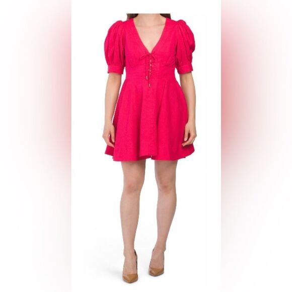 NWT House Of Harlow 1960 Magenta Puff Sleeve Mini Dress Size 4 - Picture 1 of 15